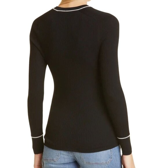 Veronica Beard Kinnie Ribbed Pullover Merino Wool Black Designer Sweater Size M - Picture 4 of 10